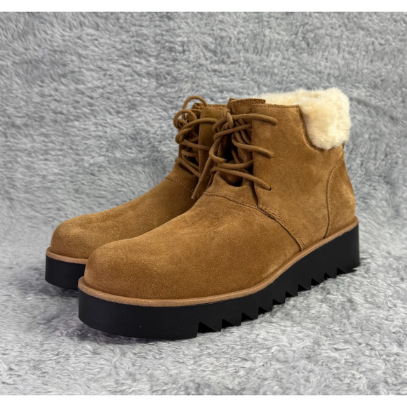 Eileen Fisher Shoes - Eileen Fisher Kenille Sport Suede Boots Lace Up Fleece Syrup Brown Women's 7.5
